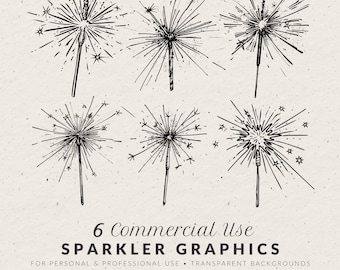 Hand Drawn Sparkler Illustrations, Whimsical Wedding Exit Doodle Line Art Bundle (SVG & PNG Clipart)
