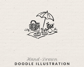 Handritad picknickillustration - nyckfull linjekonstklotter