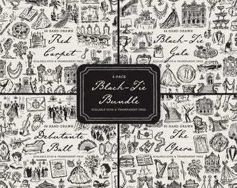 Black Tie Line Art Clipart Mega Bundle: 196 Hand-Drawn Elegant Doodles, SVG & PNG