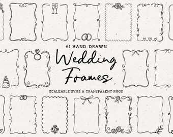 Ensemble de cadres de mariage (11 bordures d'invitation dessinées à la main, SVG et PNG)
