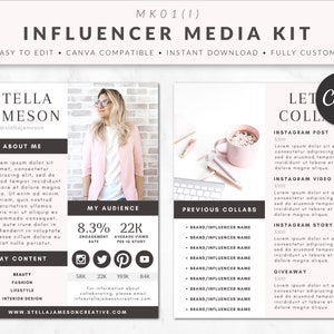 2 Page Influencer Media Kit Template for Canva, Social Media Influencer, Press Kit, Price List, Rate Card, Customizable, Editable, Instant
