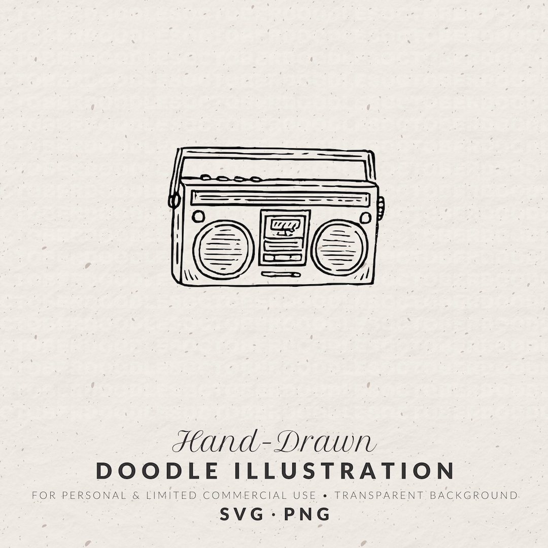 Hand Drawn Boom Box Doodle Illustration Clipart, SVG PNG Digital File ...