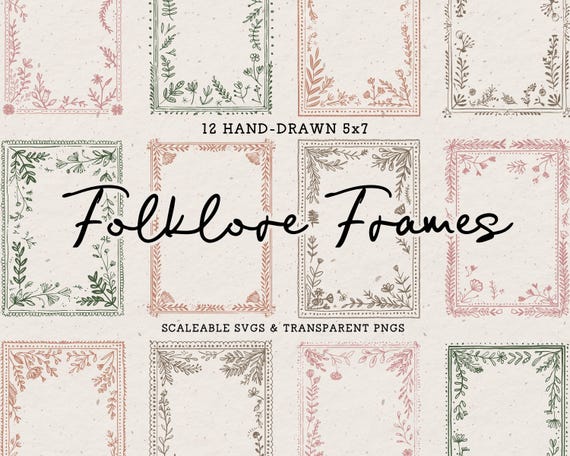 Cottagecore Clipart Frames, 5x7 Invitation Border Frames, Whimsical Springtime Wedding Borders, SVG PNG Floral Line Art, Flowers