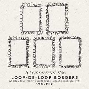 Loop-de-Loop Frame Clipart: 5 Hand-Drawn Rectangular Borders, SVG & PNG