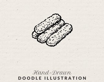Hand Drawn Mozzarella Sticks Clipart – Whimsical Food Doodle Illustration (SVG, PNG)