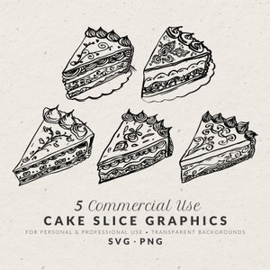 Handgezeichnete ausgefallene Hochzeitstorte Stück Illustration Bundle SVG PNG, Vintage Doodles, Kokette Icons, Skizze Clip Art für Einladung
