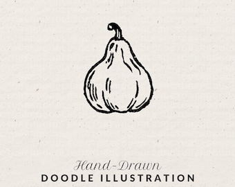 Gourd Line Art Icon - Hand Drawn Whimsical Food Illustration Doodle Clipart (PNG & SVG)