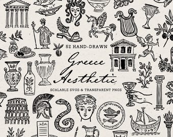 Griechenland-Clipart-Paket: Handgezeichnete mediterrane Motive, SVG & PNG