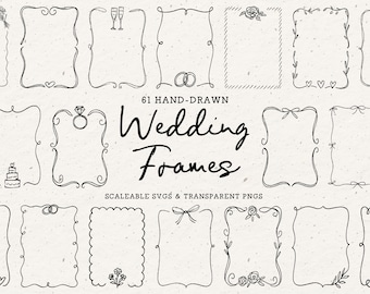Wedding Invitation Frames: Hand Drawn Whimsical Doodles (SVG PNG)