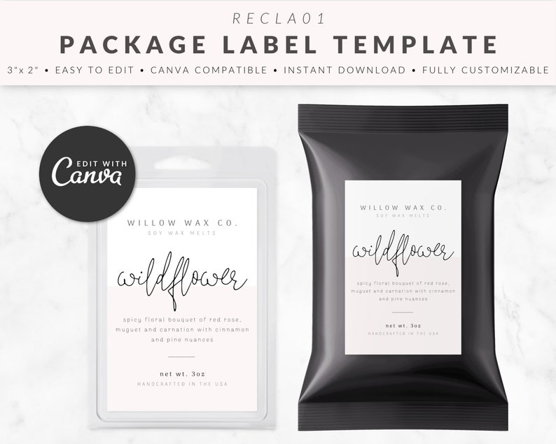 rectangular label template for canva wax melt label etsy