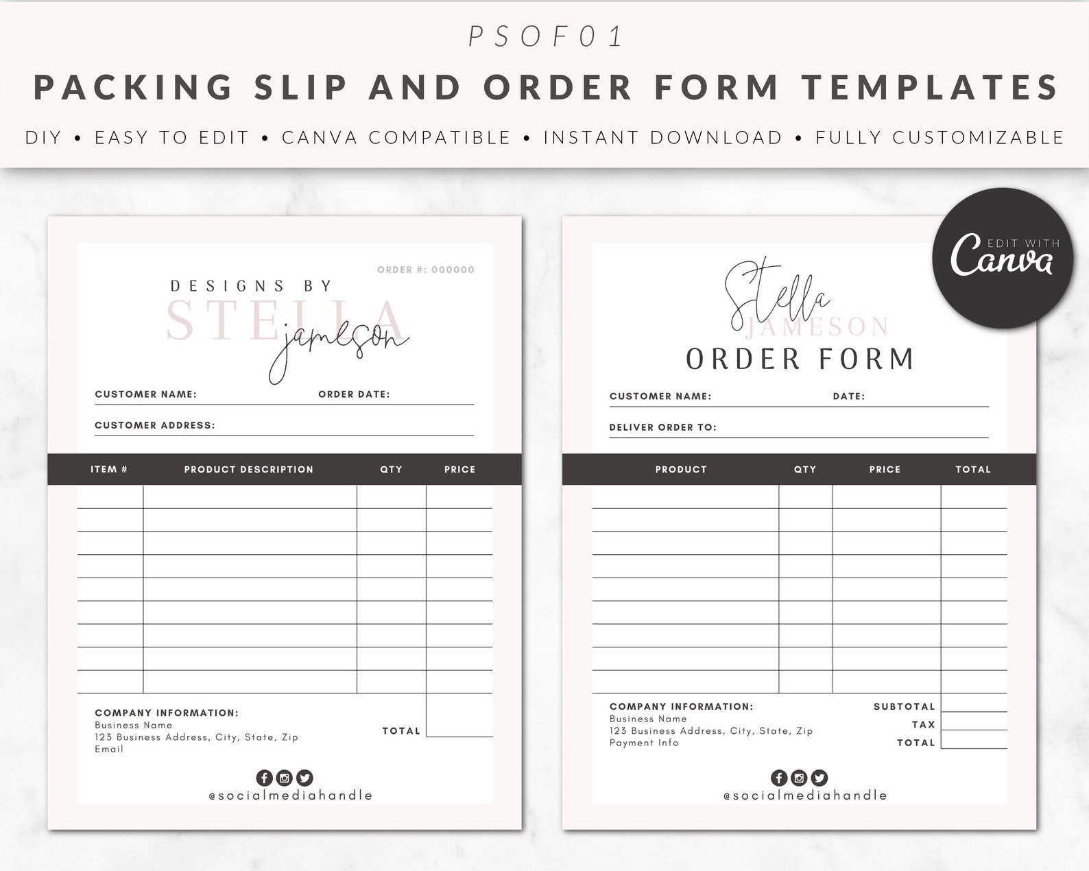 Order Form and Packing Slip Templates for Canva, Wholesale Form Order Form and Packing Slip Templates for Canva, Wholesale Form
