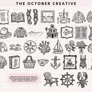 Hand Drawn Coastal Grandmother Doodle Bundle, Grandmillenial Line Art Illustrations (SVG & PNG Download) image 3