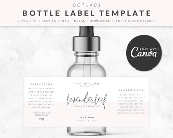 1oz 2oz Bottle Label Template for Canva, Dropper Label, Product Packaging, Custom Product Labels, Customizable Editable, AUBREY, BOTLA01