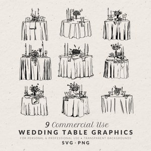 Hand Drawn Wedding Reception Table Illustrations SVG PNG, Hand Drawn Wedding Icons, Whimsical Food Doodles, Commercial Use Vintage Clip Art