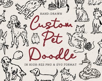 Custom Hand Drawn Pet Portrait: Whimsical Doodle Line Art (PNG & SVG Files)