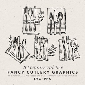 Conjunto de ilustrações de talheres elegantes desenhados à mão SVG PNG, faca vintage, colher, garfo, guardanapo, rabiscos, ícones de casamento, clip art para convite