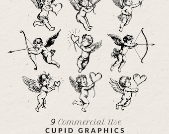 Hand Drawn Vintage Cupid Illustration SVG PNG, Hand Drawn Icons, Retro, Cherub, Heart, Hand Drawn Doodles, Commercial Use Cupid Clip Art