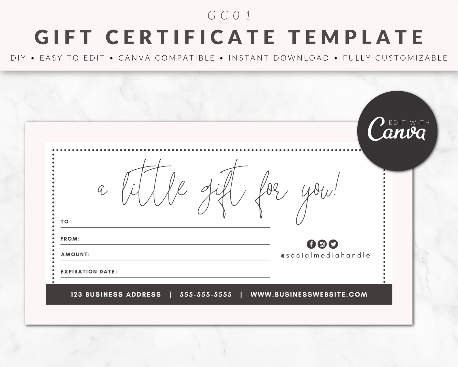Gift Certificate Template For Canva Gift Card Template Gift Etsy