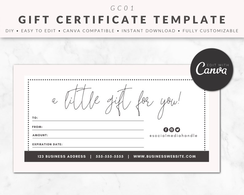 Gift certificate template for canva gift card template gift etsy 