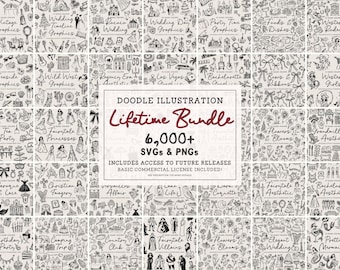 Hand Drawn Doodle Illustration Bundle, Wedding Icons, Line Art SVGs (Commercial Use)