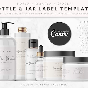 Bottle and Jar Canva Product Label Templates Set, Product Labels, Cosmetic Labels, Skincare Labels, Custom Editable Label, Packaging, BELLA