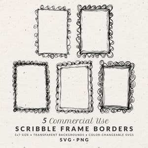 Hand Drawn Squiggly Scribble Border Illustration Bundle Set SVG PNG, Size 5x7, Whimsical Doodle Frame Clip Art for Wedding Invitations