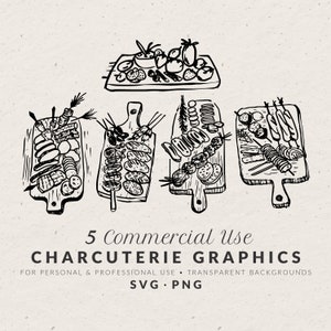 Pacote de ilustrações de tábua de frios desenhadas à mão SVG PNG, rabiscos vintage, ícones de arte linear, desenho de esboço, clip art para convite de casamento