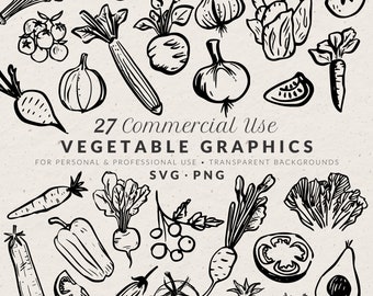 Hand Drawn Vegetable Illustration Bundle SVG PNG, Vintage Potato Tomato Onion Carrot Doodles, Food Icons, Drawing Clip Art for Invitation