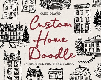 Custom Home Illustration Sketch: Whimsical Vintage Hand-Drawn Art (PNG & SVG Files)
