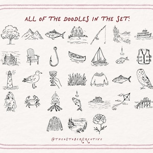 Handgezeichnetes Haus am See Doodle Bundle, Sommerferien Line Art Illustrationen (SVG & PNG Download) Bild 5