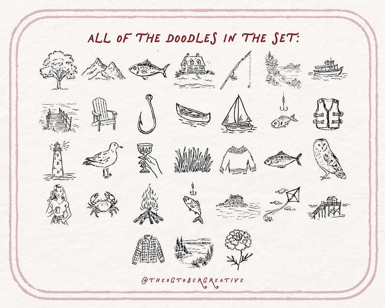 Handgezeichnetes Haus am See Doodle Bundle, Sommerferien Line Art Illustrationen (SVG & PNG Download) Bild 5