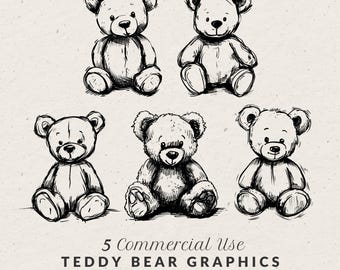 Clipartbundel met teddyberen: handgetekende doodle-illustraties, SVG- en PNG-bestanden.