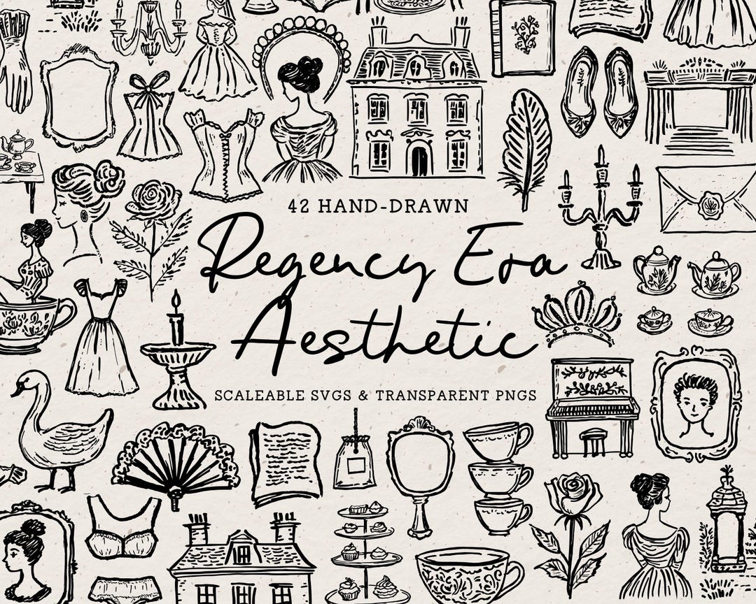 Regency Effect Icon Regency Era Bridgerton Clipart, Hand Drawn Doodle Illustration Bundle ...