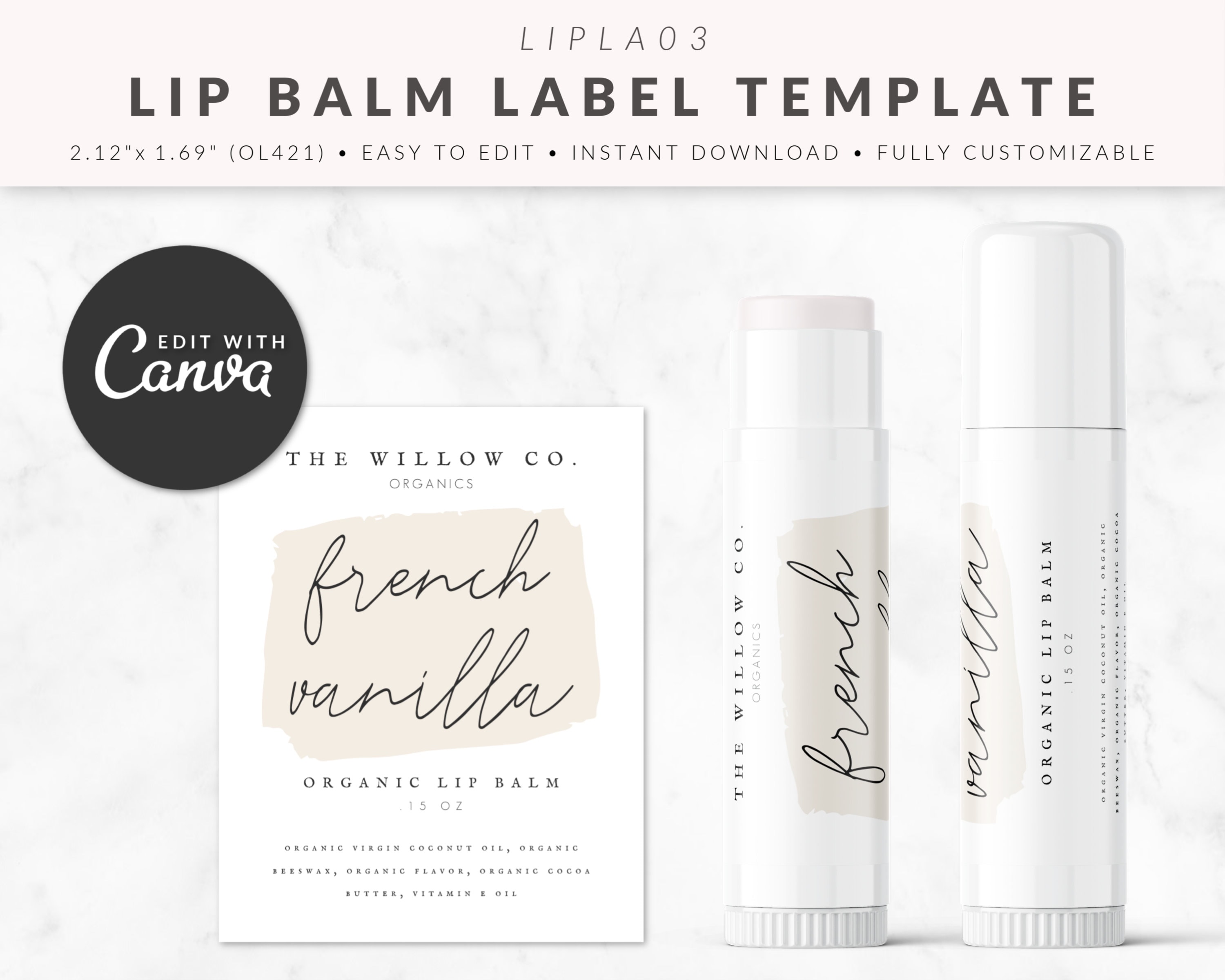 Lip Balm Label Template for Canva, Product Label, Packaging, Printable,  DIY, Customizable, Editable, Branding, Business, Avery - LIPLA23 Within Lip Balm Label Template