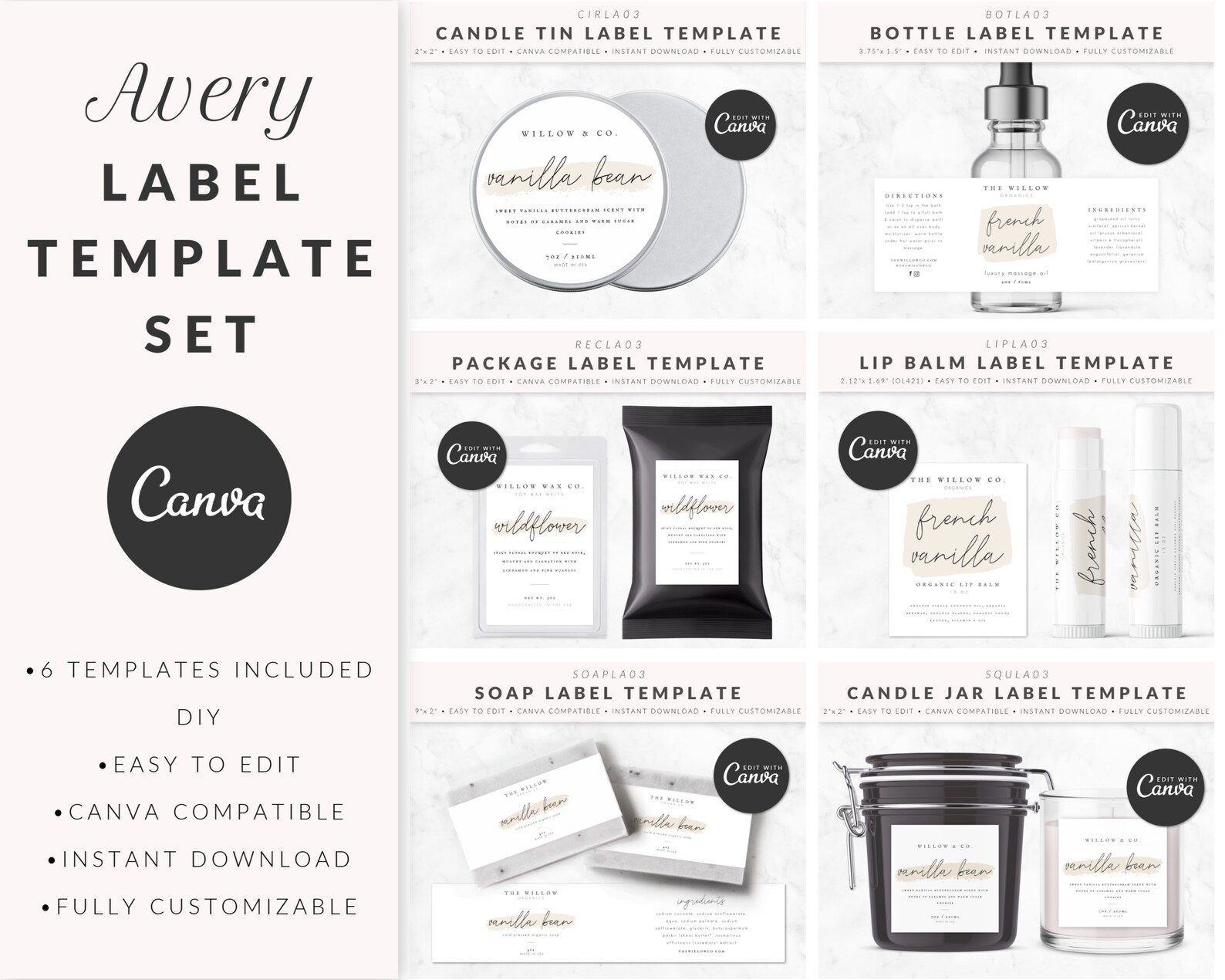 Product Label Template Set for Canva Soap Label Candle Etsy Canada