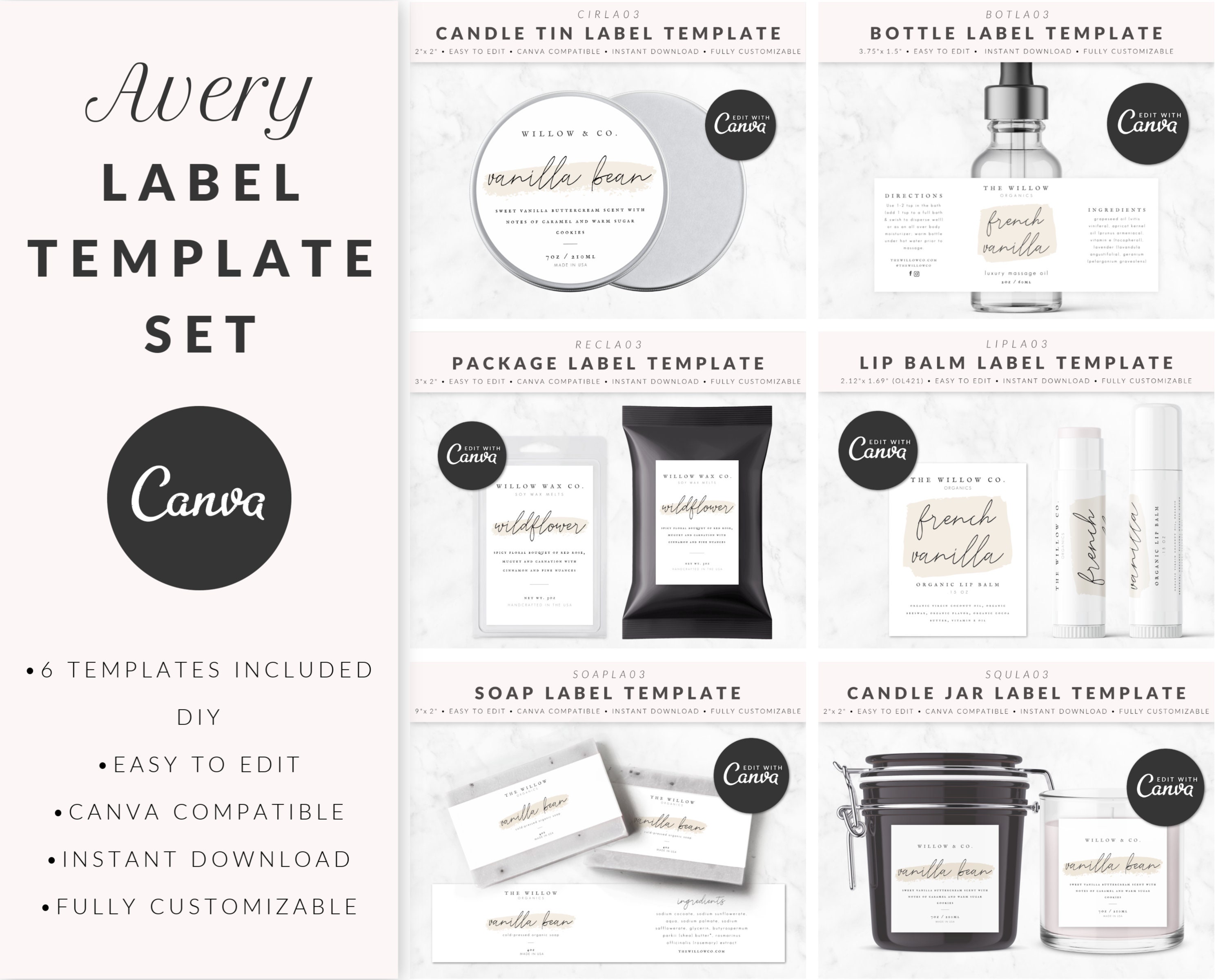 Product Label Template Set For Canva Soap Label Candle Etsy