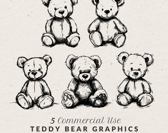 Hand Drawn Teddy Bear Illustration SVG PNG, Hand Drawn Icons, Whimsical Vintage Style Doodles, Scribble Icons, Commercial Use Retro Clipart