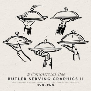 Hand Drawn Butler Serving Tray Clipart - Wedding Doodle Art