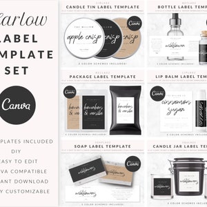 Product Label Template Set for Canva, Template Bundle, Soap Label, Candle Label, Jar Bottle Label, Packaging, Customizable, Editable HARLOW