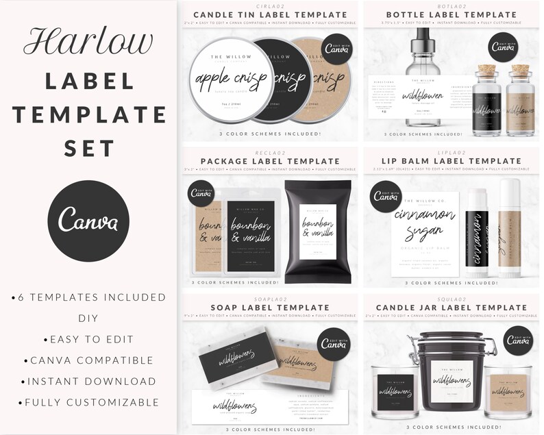 Product Label Template Set for Canva Template Bundle Soap Etsy