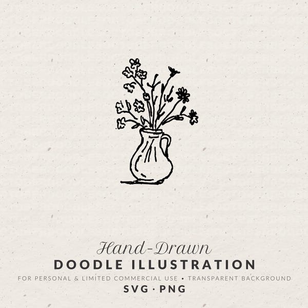 Flower Vase Clipart: Hand-Drawn Doodle Illustration, SVG & PNG