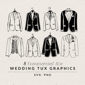 Conjunto de ilustrações de smoking de casamento desenhado à mão SVG PNG, rabiscos de terno de noivo vintage, ícones de linha, clip art de esboço para convite de despedida de solteiro