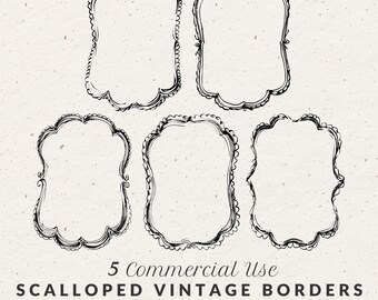 Vintage Scalloped Frame Clipart: Hand-Drawn Borders, SVG & PNG