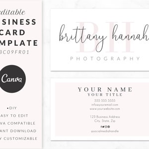 Business Card Template for Canva, Editable Business Card Template Pink, Printable Business Card Design, DIY Custom Business Cards, Instant