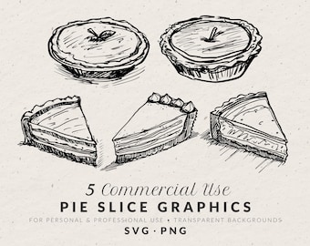 Hand Drawn Pumpkin Pie Illustrations, Whimsical Thanksgiving Doodle Line Art Bundle (SVG & PNG Clipart)