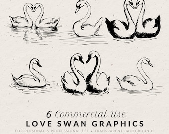 Hand Drawn Swan Illustration SVG PNG, Hand Drawn Wedding Icons, Whimsical Wedding Doodles, Commercial Use Clip Art for Party Invitations
