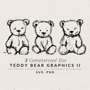 Pacchetto di illustrazioni di orsacchiotti disegnati a mano in formato SVG e PNG, scarabocchi di giocattoli vintage per bambini, icone di disegno al tratto, clipart per uso commerciale per designer