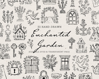 Enchanted Garden Clipart Bundle: Hand-Drawn Floral Doodles, SVG & PNG