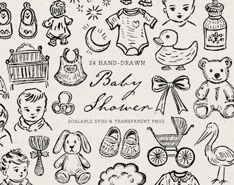 Baby Shower Clipart Bundle: Hand-Drawn Doodle Illustrations, SVG & PNG