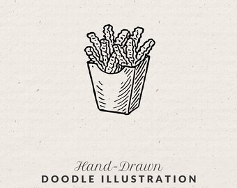 Hand Drawn French Fries Doodle Clipart – Whimsical Fast Food Line Art (SVG PNG)